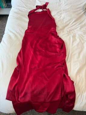 Red Halter Maxi Dress - Elegant Satin Evening Gown